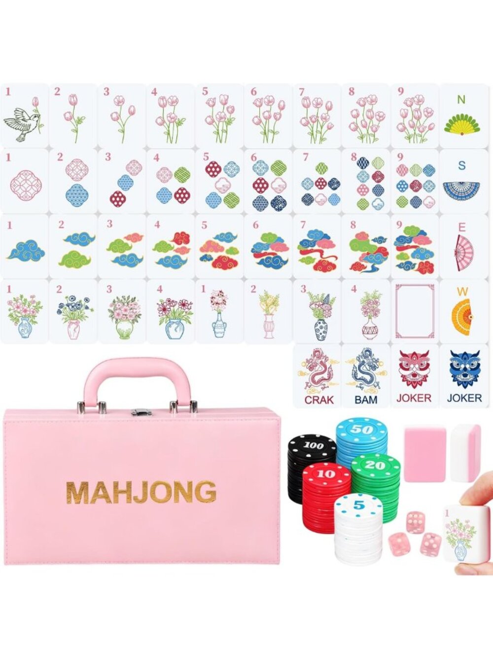 Travel Size Mahjong Tile Game Set - 162 Mini Engraved Tiles, Case & Chips for